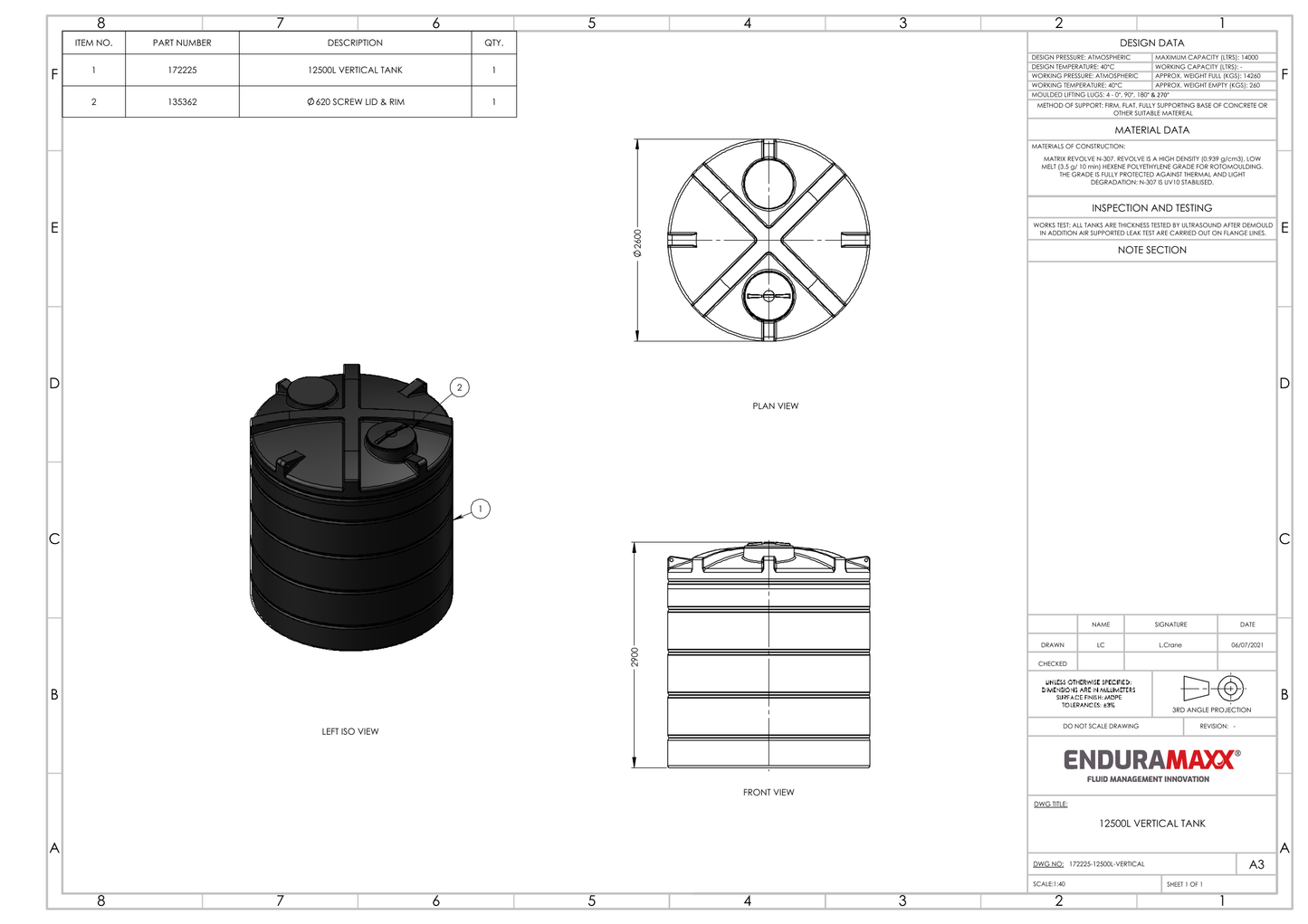 Enduramaxx 12,500 Litre Vertical Non Potable Water Storage Tank 1.0 SG