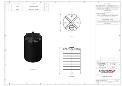 Enduramaxx 15,000 Litre Vertical Non Potable Water Storage Tank 1.0 SG