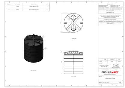 Enduramaxx 15,000 Litre Vertical Non Potable Water Storage Tank 1.0 SG - Low Profile