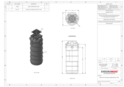 Enduramaxx 2,000 Litre Flat Base Underground Non Potable Water Storage Tank (Natural)